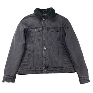 Cotton On Denim Jacket Men M Black Sherpa Lined Trucker‎ Button Up Winter Coat